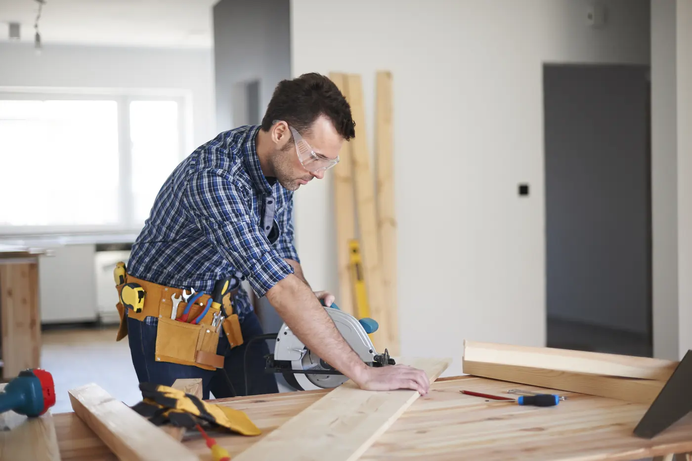 Craftsman at work preparing materials during a renovation